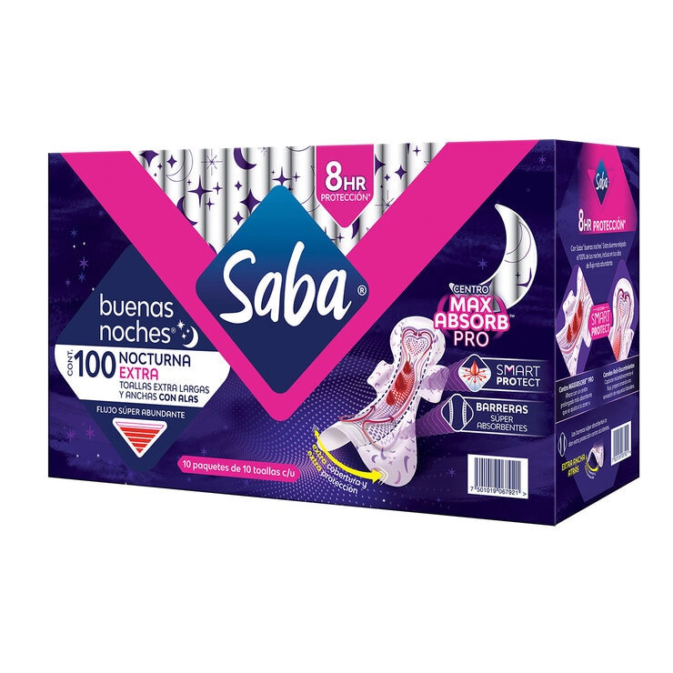 Saba Buenas Noches Extra Toallas Femeninas 100 Pzas — Imagen 2 de 3