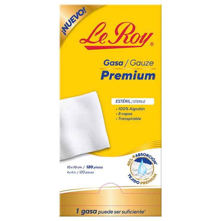 Le Roy Gasa Estéril Premium 120 Piezas — Imagen 1 de 2