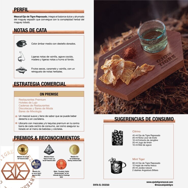 Mezcal Ojo de Tigre Reposado 750ml — Imagen 2 de 2