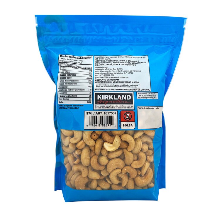 Kirkland Signature Nueces de la India sin Sal 1.13 kg — Imagen 2 de 2