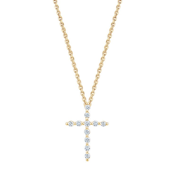 Dije de Cruz de Diamantes, Oro Amarillo 14K