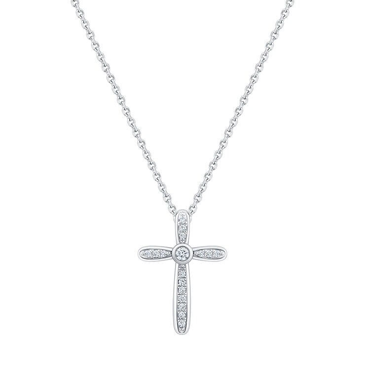 Dije de Cruz de Diamantes 0.20ctw, Oro Blanco 14K