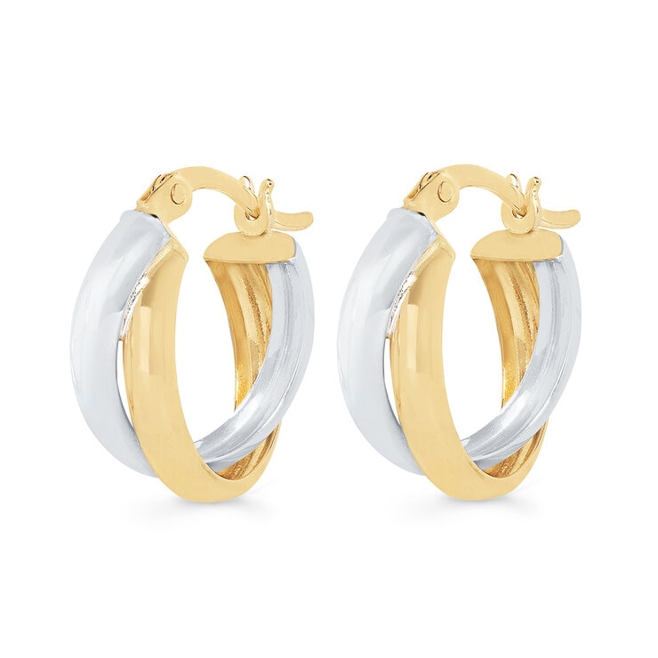 Aretes, Arracadas de Doble Fila, Oro Dos Tonos 14K — Imagen 2 de 4