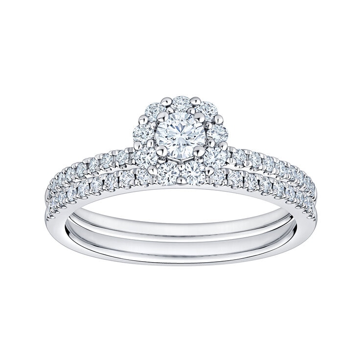 Anillo de Novia, 0.60ctw Diamantes, Oro Blanco 14K