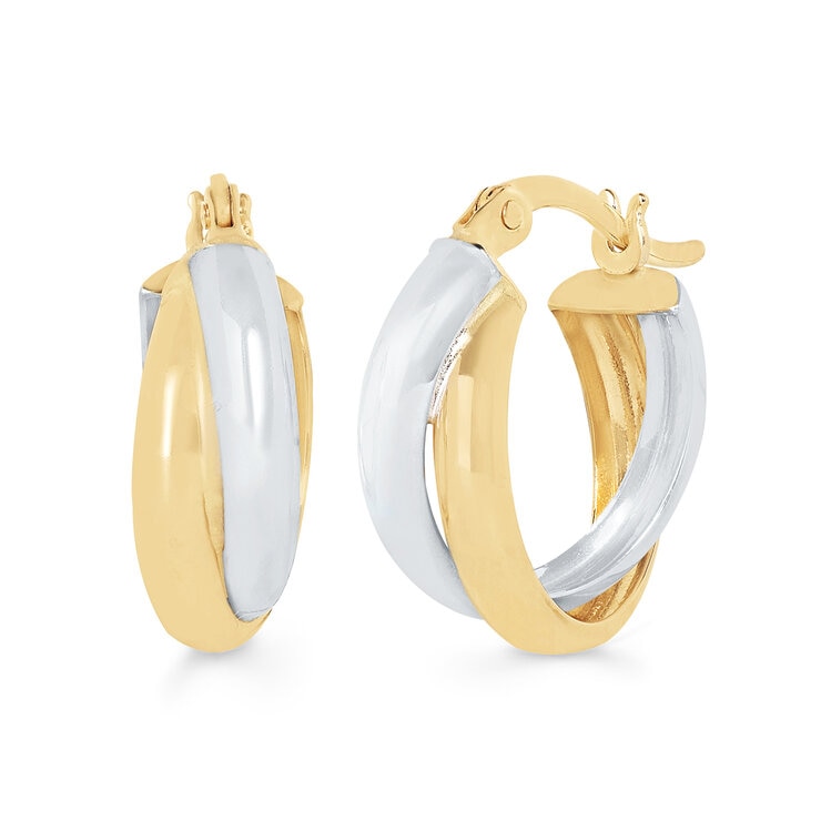 Aretes, Arracadas de Doble Fila, Oro Dos Tonos 14K — Imagen 3 de 4