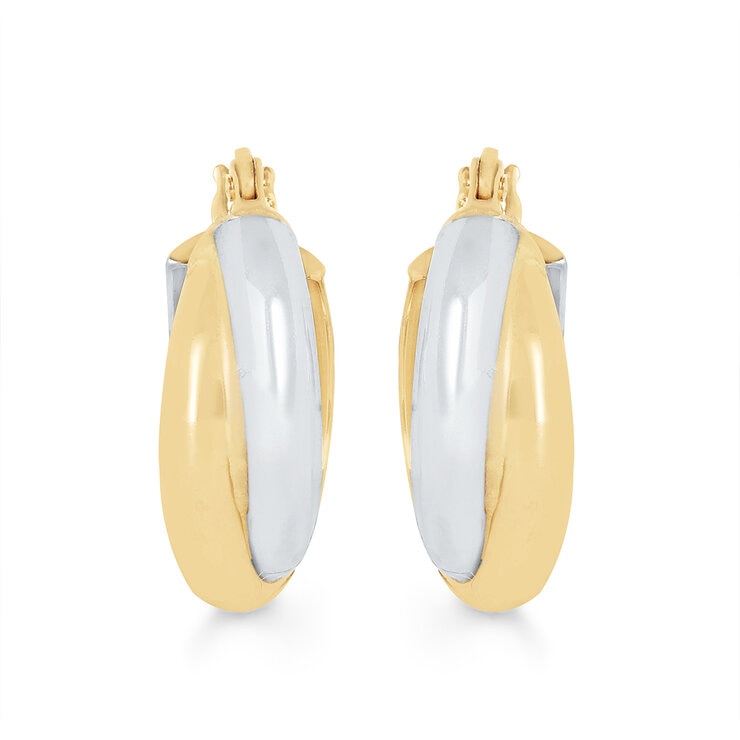 Aretes, Arracadas de Doble Fila, Oro Dos Tonos 14K — Imagen 1 de 4