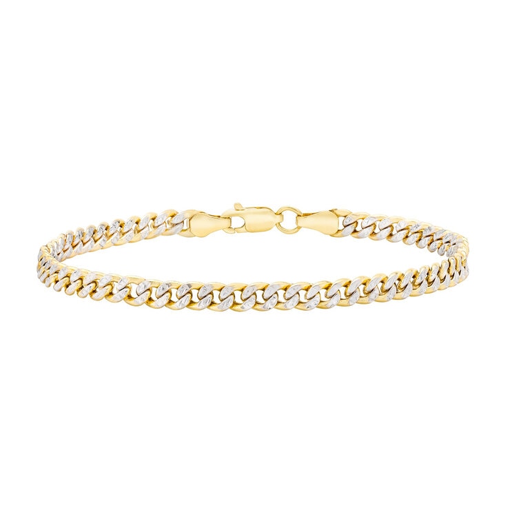 Pulsera, Eslabon Cubano, Oro Dos Tonos 14K, 21.59cm — Imagen 1 de 2