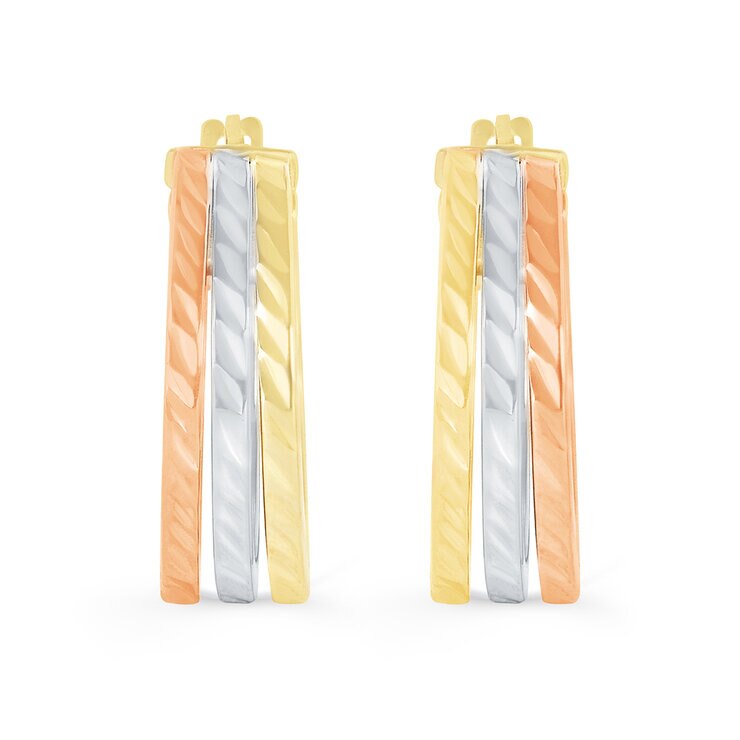 Aretes de Triple Fila, Oro Tricolor de 14K — Imagen 2 de 4