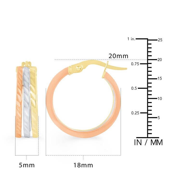 Aretes de Triple Fila, Oro Tricolor de 14K — Imagen 4 de 4
