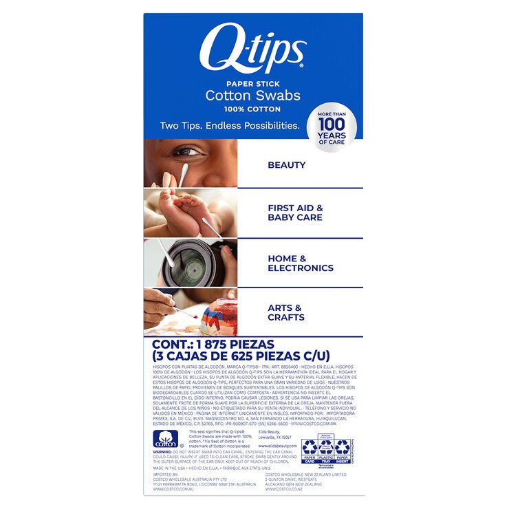 Q-Tips Cotonetes de Algodón 3 paquetes de 625 pzas — Imagen 2 de 3