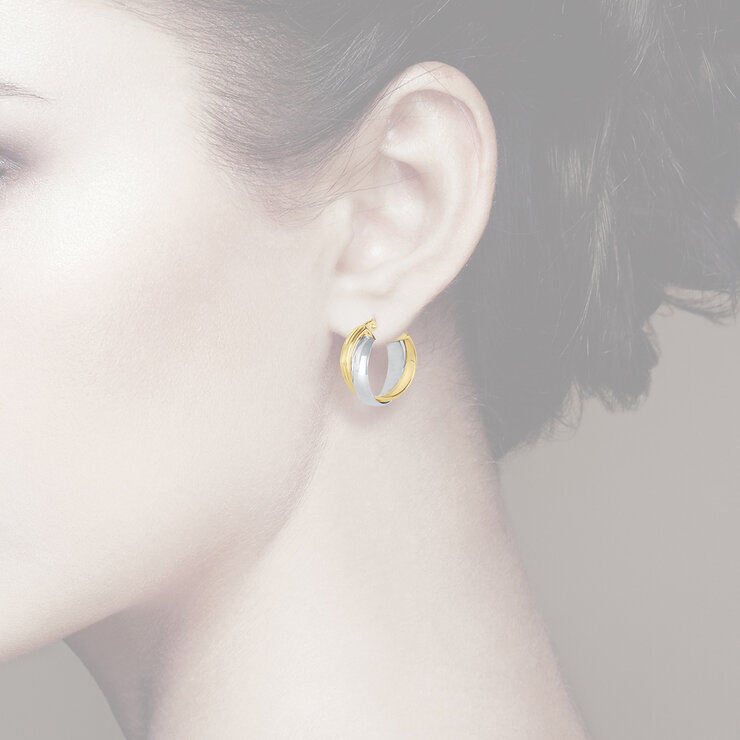 Aretes, Arracadas de Doble Fila, Oro Dos Tonos de 14K — Imagen 2 de 4