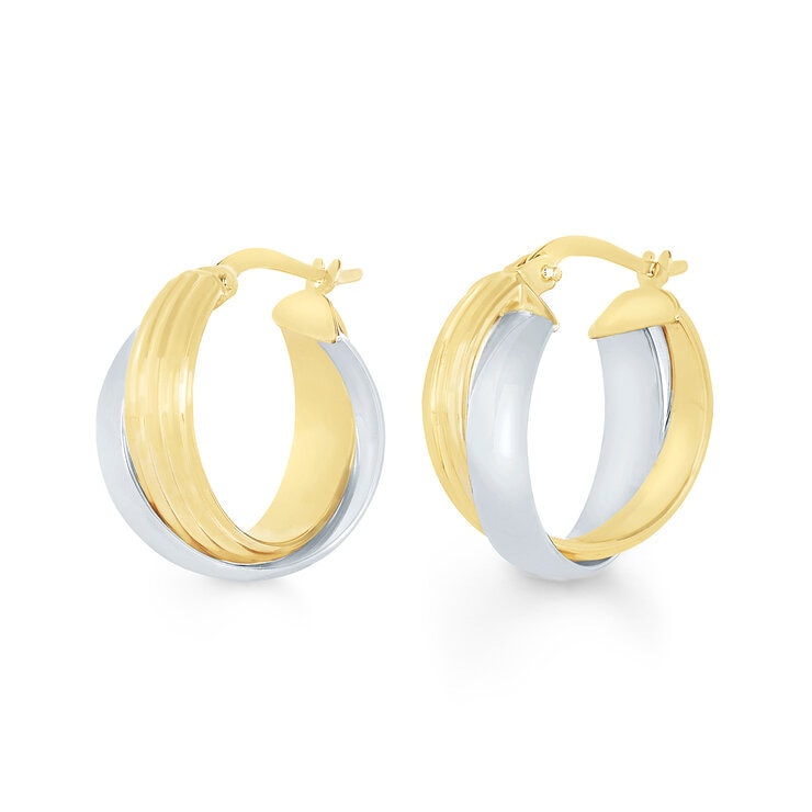 Aretes, Arracadas de Doble Fila, Oro Dos Tonos de 14K — Imagen 3 de 4