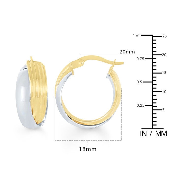 Aretes, Arracadas de Doble Fila, Oro Dos Tonos de 14K — Imagen 4 de 4