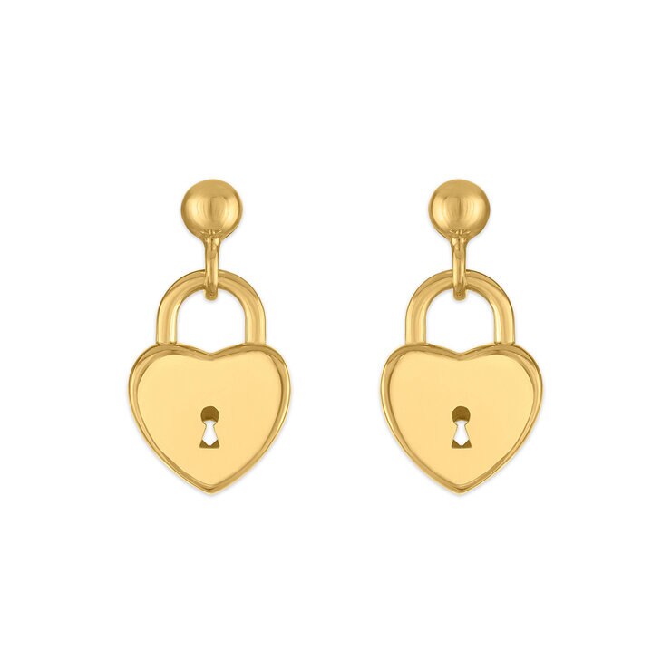 Aretes de Candado de Corazon, Oro Amarillo 14K — Imagen 4 de 4