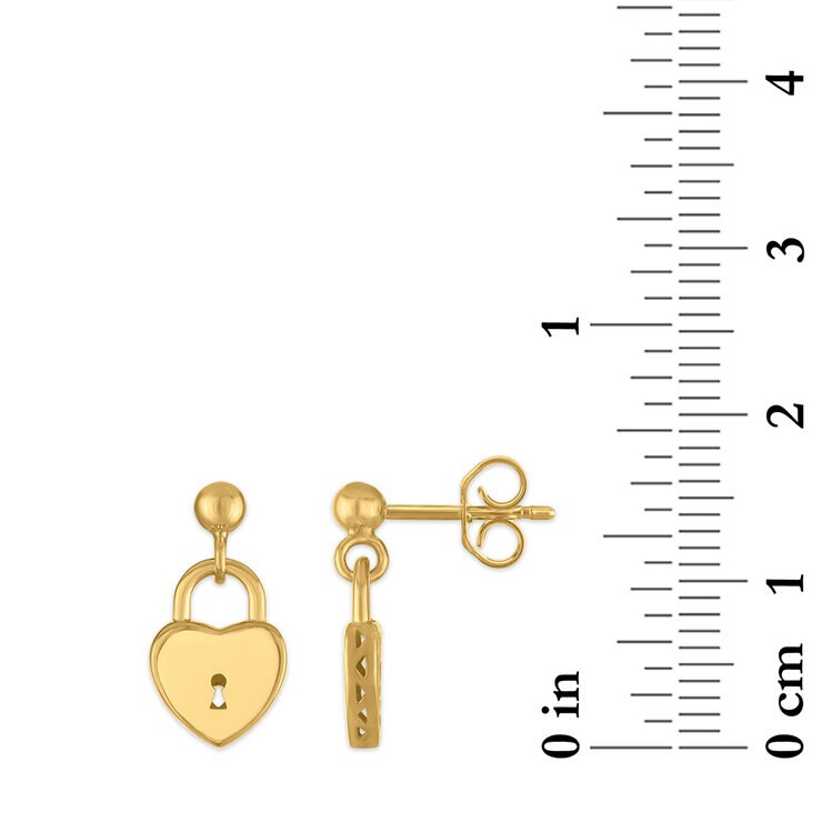 Aretes de Candado de Corazon, Oro Amarillo 14K — Imagen 2 de 4