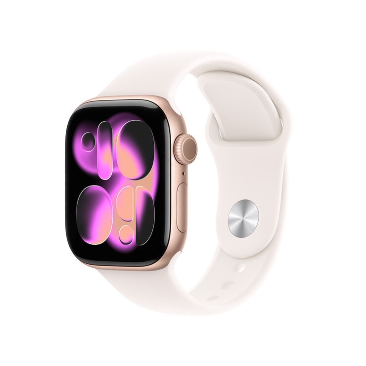 Apple Watch Series 11 (GPS + Celular) 42mm Aluminio Oro Rosa + Correa Deportiva Rubor Claro - Talla S/M
