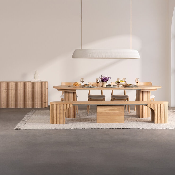 Transformer Table, Set de Comedor Redondo Expandible Capacidad de hasta 10 Personas, 100% Madera, Color Roble, con Aparador — Imagen 1 de 4
