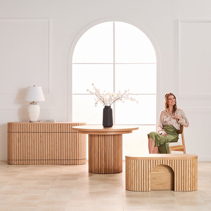 Transformer Table, Set de Comedor Redondo Expandible Capacidad de hasta 10 Personas, 100% Madera, Color Roble, con Aparador — Imagen 2 de 4