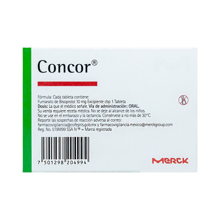 Concor 10 mg 30 Tabletas — Imagen 2 de 2