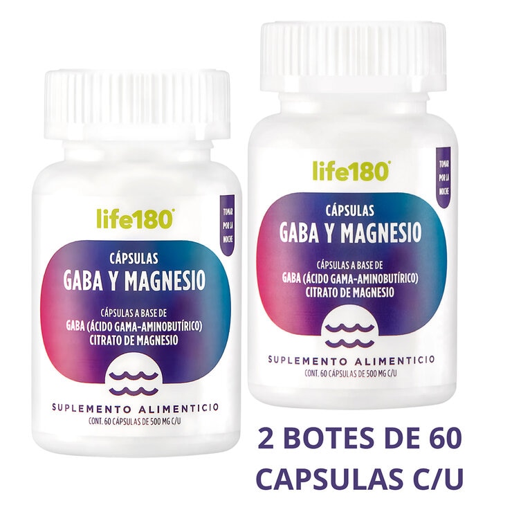 Life 180 GABA + Citrato de Magnesio 2 Frascos de 60 Cápsulas c/u — Imagen 1 de 3