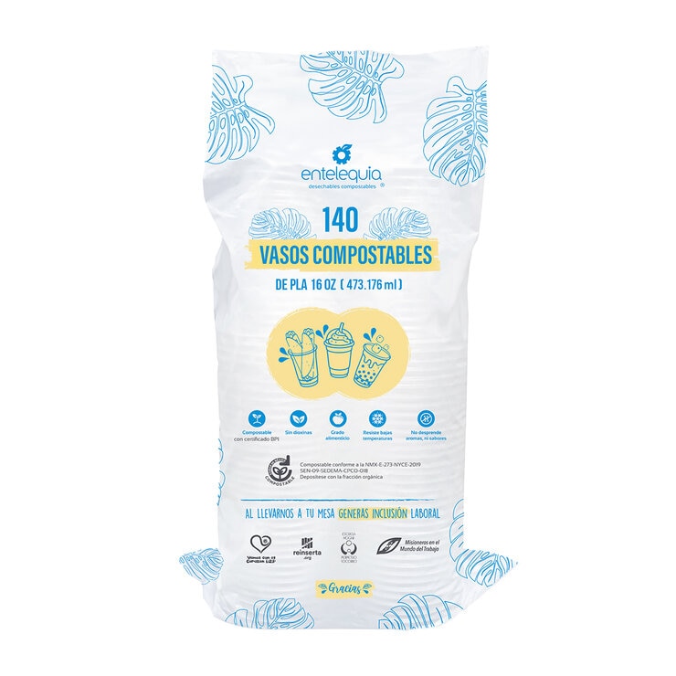 Entelequia Vasos Compostables 140 pzas de 473 ml — Imagen 2 de 2