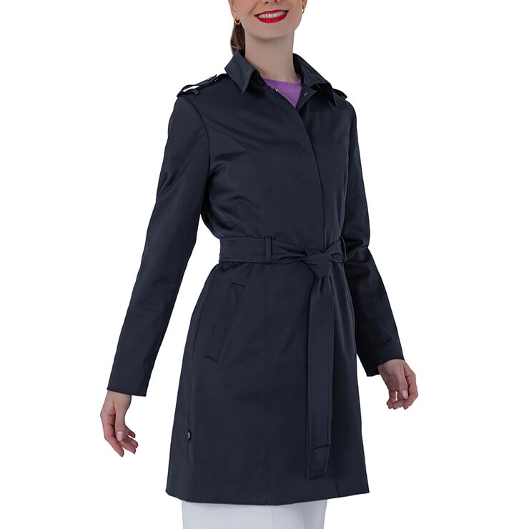 Shyla, Gabardina Tradicional con Cinturón y Charreteras, para Dama, Color Azul Marino, Varias Tallas