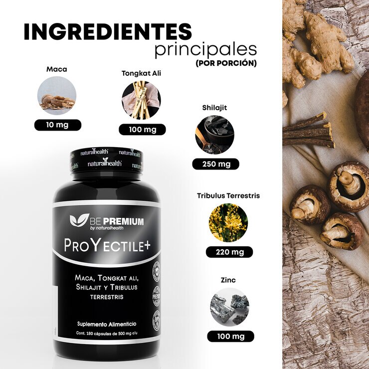 Proyectile Maca, Tongkat Ali, Shilajil y Tribulus Terrestris 180 Cápsulas — Imagen 4 de 4