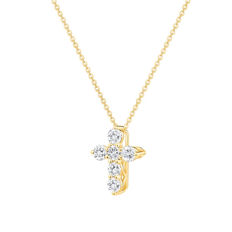 Collar con Dije de Cruz, Oro de 14 K, 0.50 CT — Imagen 2 de 4
