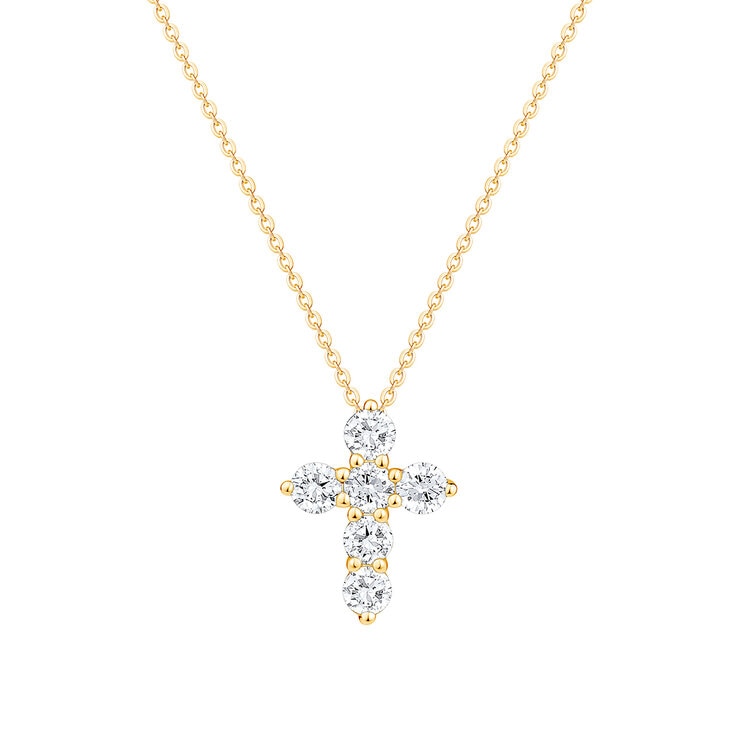 Collar con Dije de Cruz, Oro de 14 K, 0.50 CT — Imagen 1 de 4