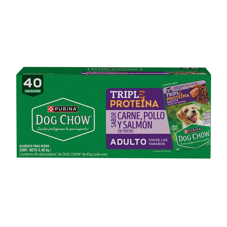 Dog Chow Alimento Húmedo para Perro Adulto Sabor Carne, Pollo y Salmón 40 pzas