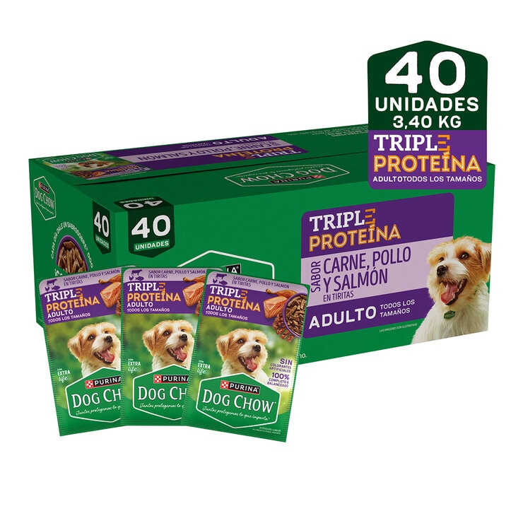 Dog Chow Alimento Húmedo para Perro Adulto Sabor Carne, Pollo y Salmón 40 pzas — Imagen 3 de 4