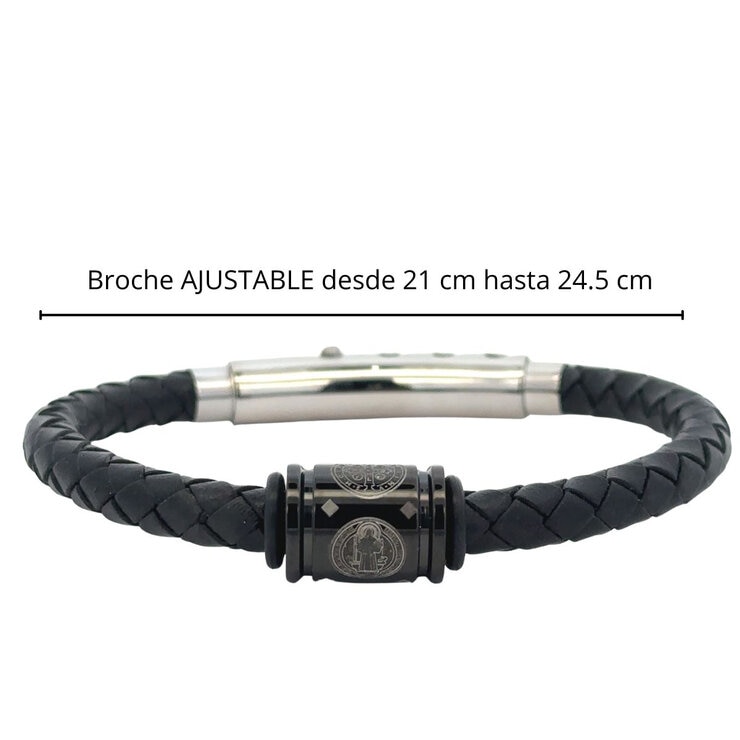 Mayfer, Pulsera de Piel Negra, para Caballero — Imagen 3 de 3