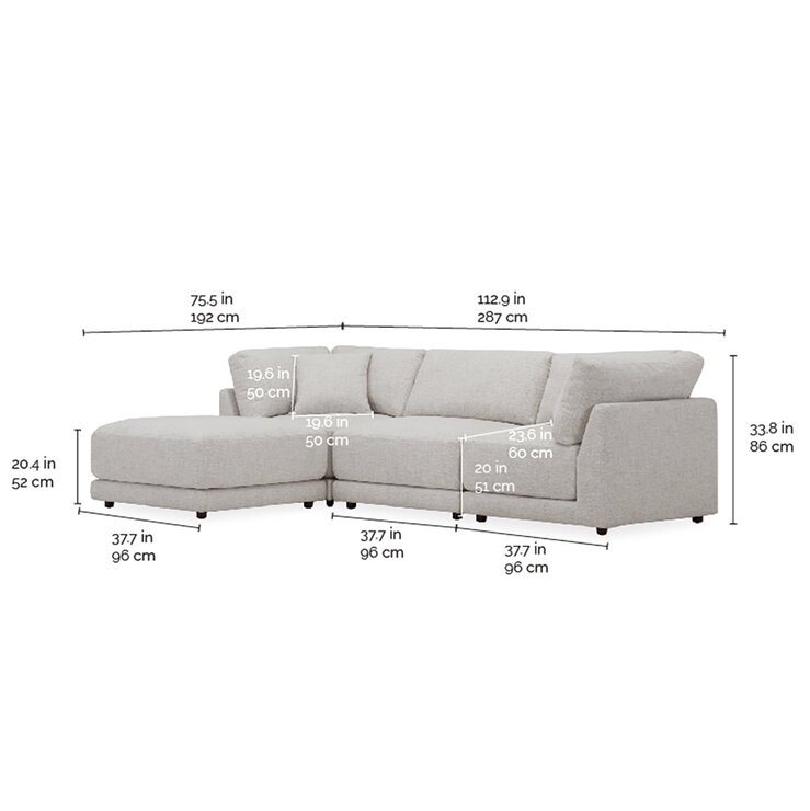 Aiden & Ivy, Dayna, Sofá Modular de Tela de 4 Piezas con 2 Almohadas — Imagen 3 de 4