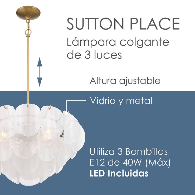 Brooklite, Lámpara Colgante con Pantallas de Vidrio Modelo Sutton — Imagen 3 de 4