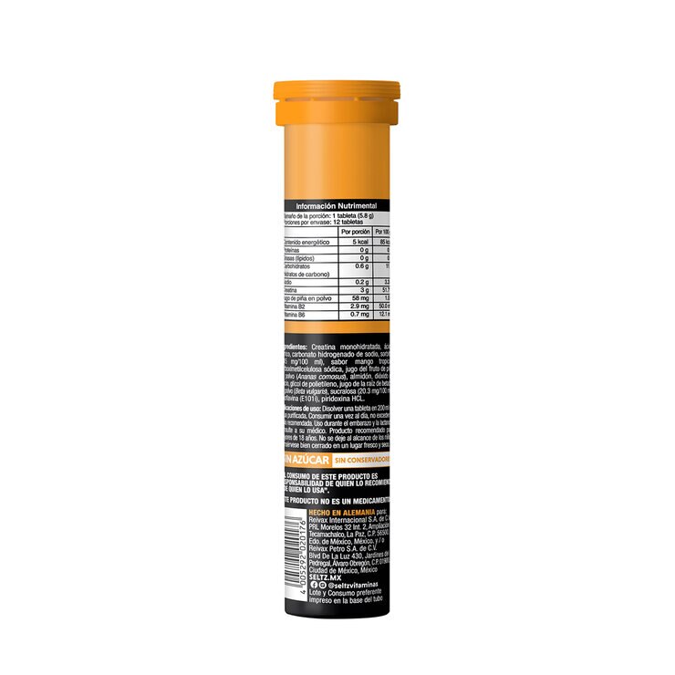 Seltz Creatina Monohidratada 6 Tubos de 12 Tabletas Efervescentes c/u Sabor Mango y Berry — Imagen 4 de 4