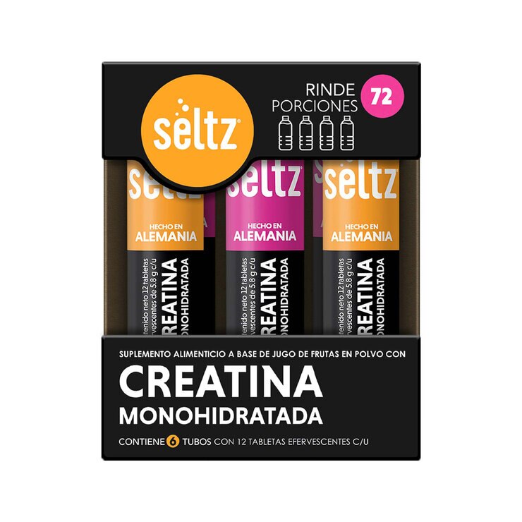 Seltz Creatina Monohidratada 6 Tubos de 12 Tabletas Efervescentes c/u Sabor Mango y Berry — Imagen 2 de 4
