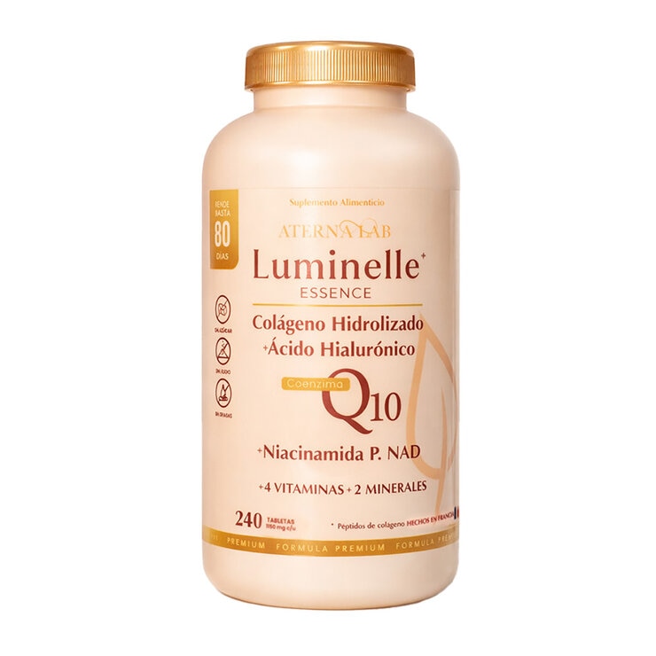 Luminelle Colágeno Hidrolizado, Ácido Hialuronico, NAD y Q10 Frasco de 240 Tabletas