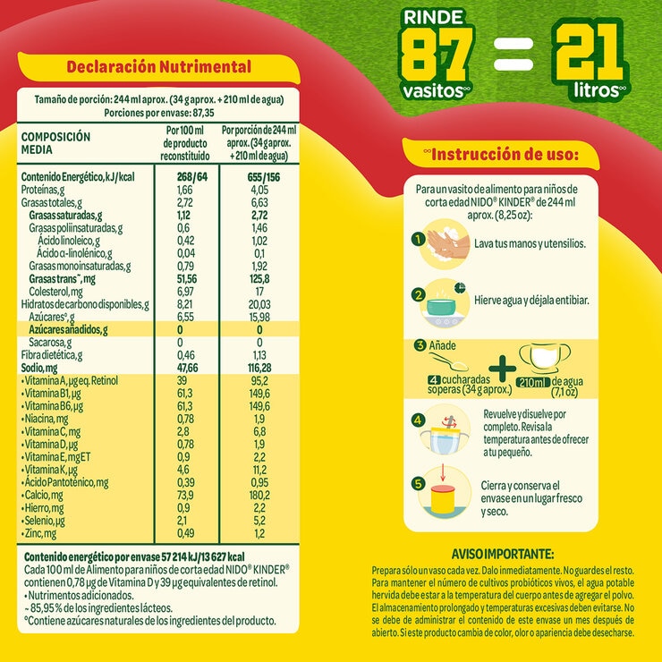 Nido Kinder, Leche En Polvo 2.97 kg — Imagen 4 de 4