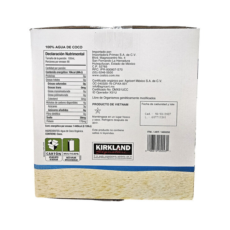 Kirkland Signature Agua de Coco Orgánica 9 l — Imagen 3 de 4