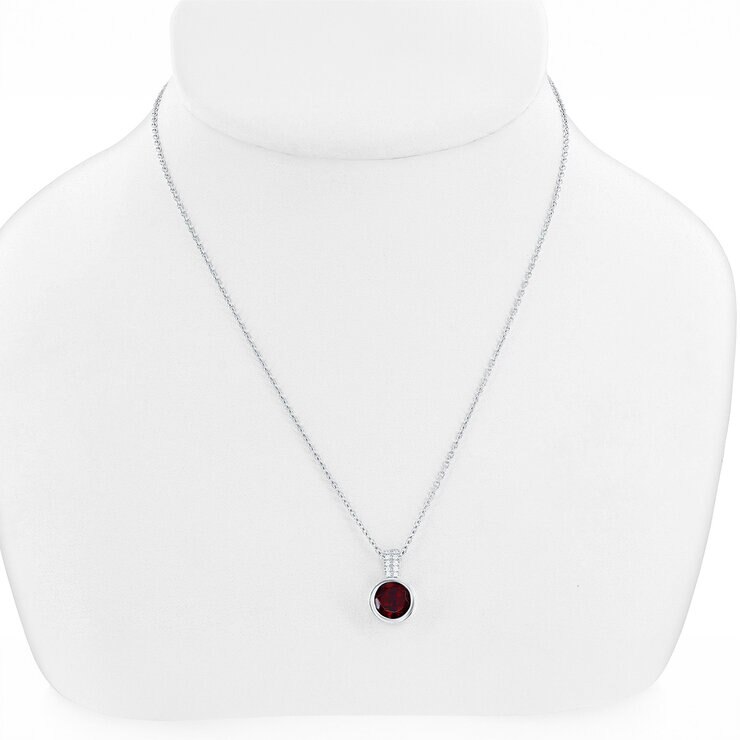 Collar de Granate Rojo Redondo, Oro Blanco 14k — Imagen 3 de 4
