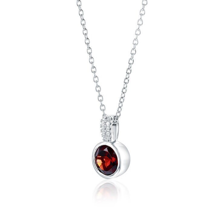 Collar de Granate Rojo Redondo, Oro Blanco 14k — Imagen 4 de 4