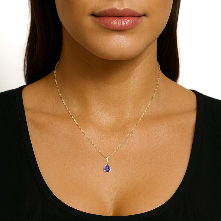 Collar de Gota, Amatista Morada, Oro 14k — Imagen 2 de 4