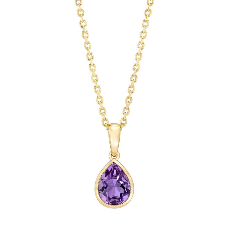 Collar de Gota, Amatista Morada, Oro 14k