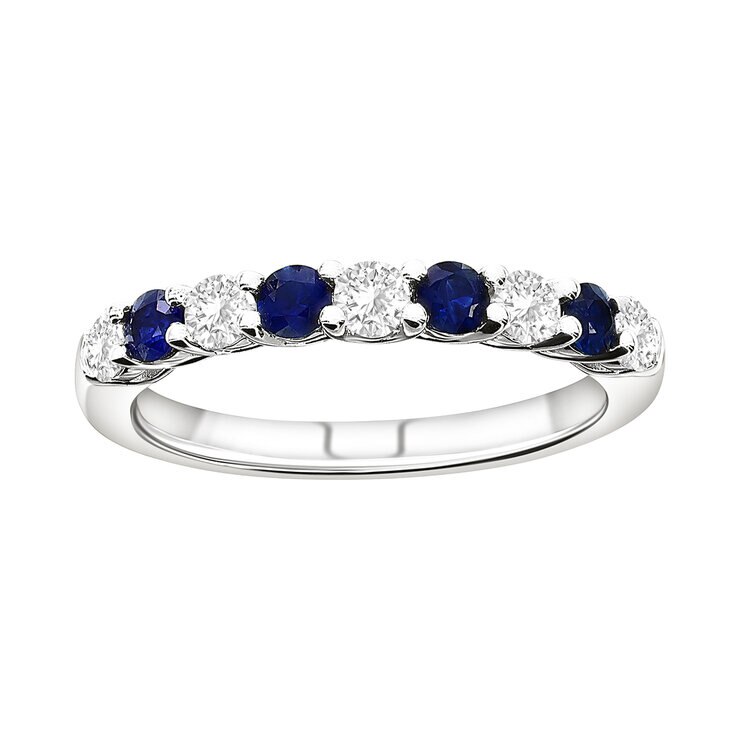 Anillo de Zafiro Azul y Diamantes 0.40ctw, Roro Blanco de 14k