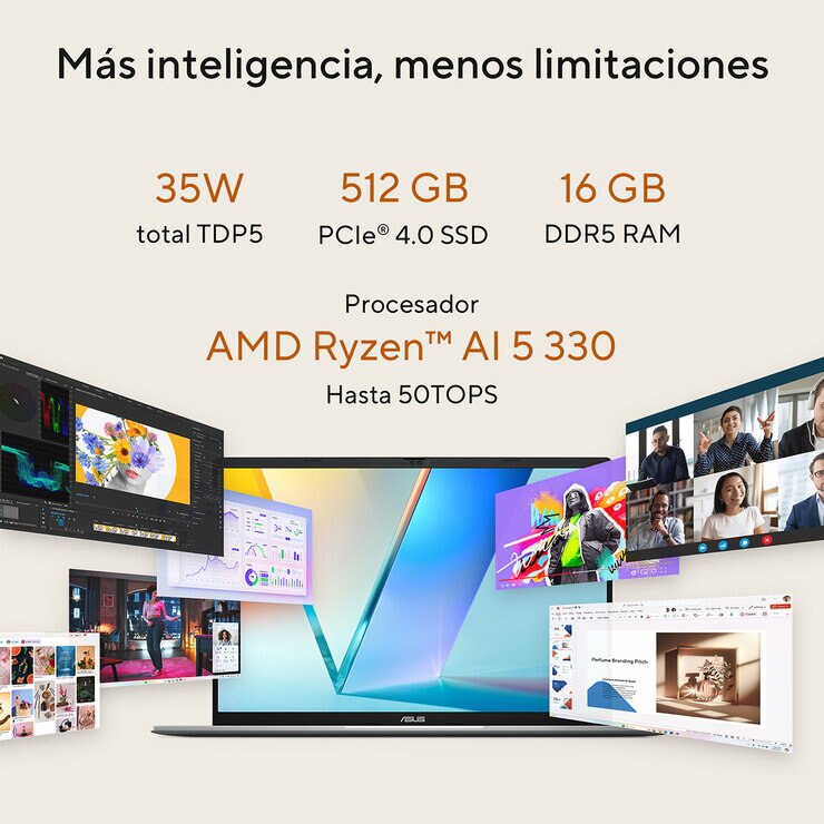 ASUS Vivobook S16 Laptop 16" FHD AMD Ryzen AI 5 330 16GB 512GB SSD — Imagen 3 de 4