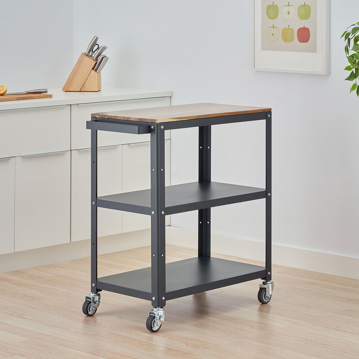 Trinity Carrito de Metal para Cocina de 3 Niveles con Superficie de Madera de Acacia