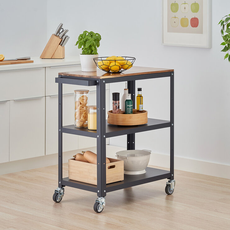 Trinity Carrito de Metal para Cocina de 3 Niveles con Superficie de Madera de Acacia — Imagen 4 de 4