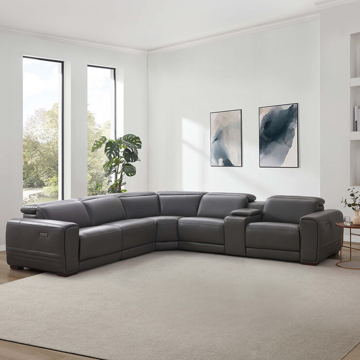 Aiden & Ivy, Karson, Sofá Seccional Reclinable de Piel con Sistema Eléctrico — Imagen 1 de 4