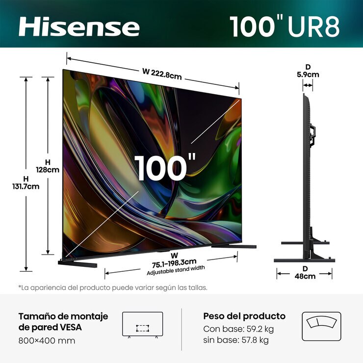 Hisense Pantalla 100" RGB Miniled 4K Google TV — Imagen 3 de 4
