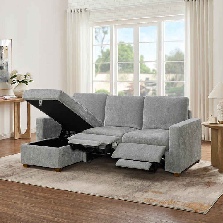 Thomasville, Sofá Estilo Chaise Reversible De Tela De 2 Piezas Con Reposapiés Eléctrico Y Almacenamiento — Imagen 4 de 4